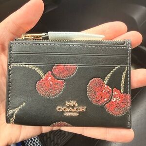 Coach Mini Skinny Id Case With Cherry Print